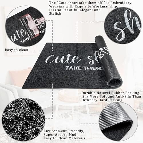Front Door Mat Welcome Mats Cute Shoes Take Them Off Entry Non Slip Doormats for Entryway Ideal Inside Outside Home High Traffic Area Black 47 Inch x 17 Inch thumbnail 4