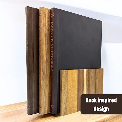 The Cutting Board Library | 100% Acacia Wood | Set of 3 Decorative Kitchen Boards with Wooden Stand | Cheese, Bread & Charcuterie Display | Statement Countertop Accent thumbnail 2