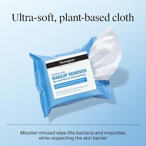 Neutrogena Fragrance-Free Makeup Remover Wipes, Daily Ultra-Soft Micellar Cleansing Wipes Gently Remove Oil & Waterproof Makeup, Hypoallergenic, Made with Plant-Based Cloth, 25 ct thumbnail 4