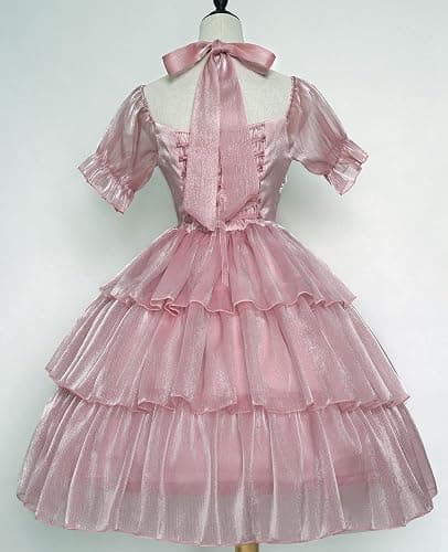 ZZEQYG Womens Lolita Dress for Girl Gothic pink puff sleeve dress with Bow - Medium - Pink-op thumbnail 2