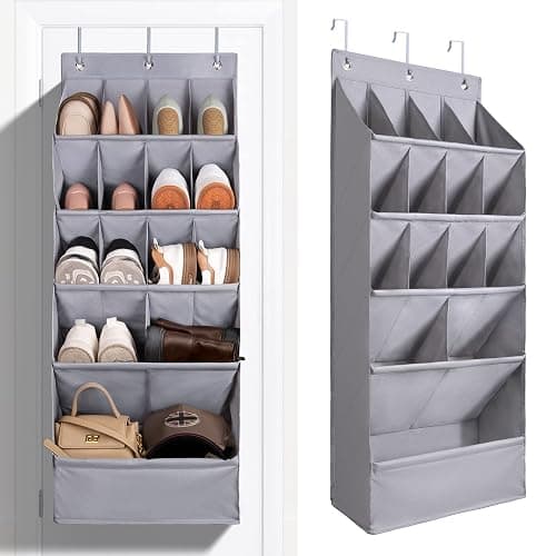 FENTEC 1 Pack Over-the-Door-Shoe-Organizers, Hanging Organizers with Large Pocket Shoe Holder Hanging Shoe Rack for Closet Shoe Organizer for Wall, Over Door Organizer with 15 Pockets Gray - Image 1