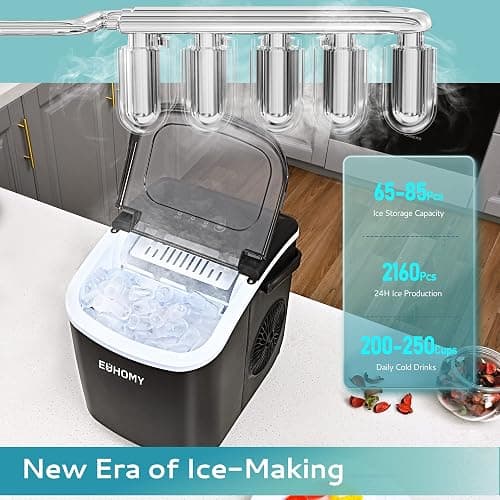 EUHOMY Countertop Ice Maker Machine with Handle, 26lbs in 24Hrs, 9 Ice Cubes Ready in 6 Mins, Auto-Cleaning Portable Ice Maker with Basket and Scoop, for Home/Kitchen/Camping/RV. (Black) - ICE MACHINE - 11.57"D x 11.42"W x 8.74"H - Black thumbnail 3