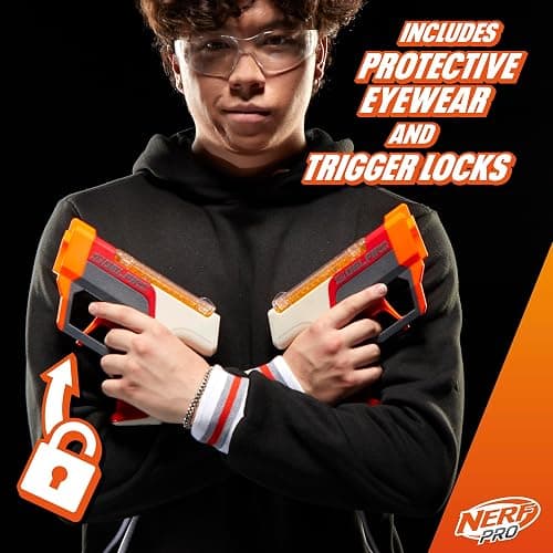 NERF Pro Gelfire Dual Wield Pack, 2 Blaster, No-Prime Firing, 5000 Gelfire Rounds, 2 x 100 runde integrierte Trichter, 2 Brillen, ab 14 Jahren thumbnail 6