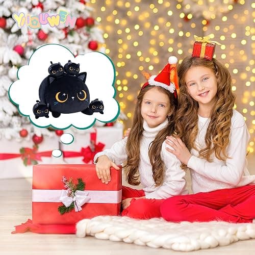 YIIQUWEN Black Cat Plush Cute Cat Stuffed Animal with 4 Baby Soft Pillow Christmas, Thanksgiving, Birthday Gift for Girls Boys Kids Decor thumbnail 2