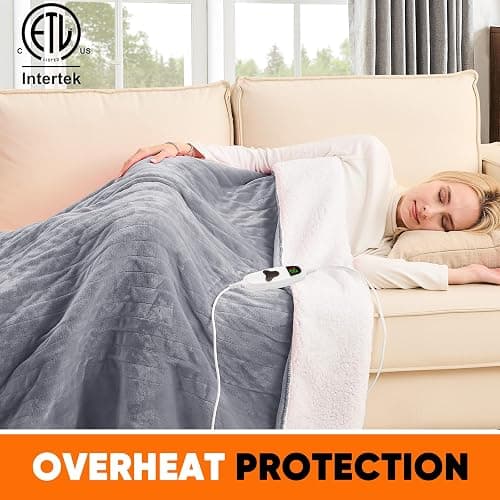 greenoak Heated Blanket Electric Throw 50"X60", Heating Blanket with 10 Heat Levels 1/2/4/6/8 Hours Auto-Off,Fleece Soft Sherpa Blanket,Gifts for Grandma Mom Seniors, Misty Grey thumbnail 3