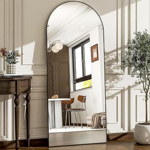 WISSMIELS 57" x 20" Arched Full Length Mirror - Wall Mounted/Floor Mirror Aluminum Alloy Frame Full Body Mirrors for Bathroom Living Room Bedroom and Entryway,Black - Image 1