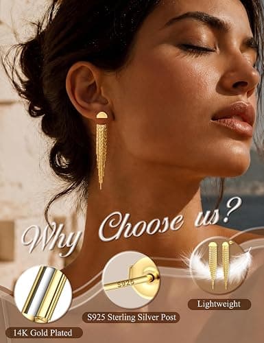 LOLIAS Hypoallergenic Long Tassel Gold Dangle Earrings for Women Trendy | Gold Plated Drop Earrings Surgical Steel S925 Sterling Silver Post Pearl Statement Earrings for Wedding Prom Jewelry thumbnail 2