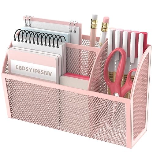DALTACK Magnetic Pencil Holder - 3-Grid Mesh Pen Holder for Whiteboard, Refrigerator, Locker & Office - Pink - Image 1
