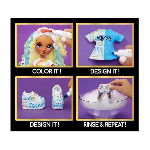 Rainbow High Color & Create Fashion DIY Doll with Washable Rainbow Markers, Purple Eyes, Curly Hair, Bonus Top & Shoes. Color, Create, Play, Rinse and Repeat. Creative 4-12+ thumbnail 6