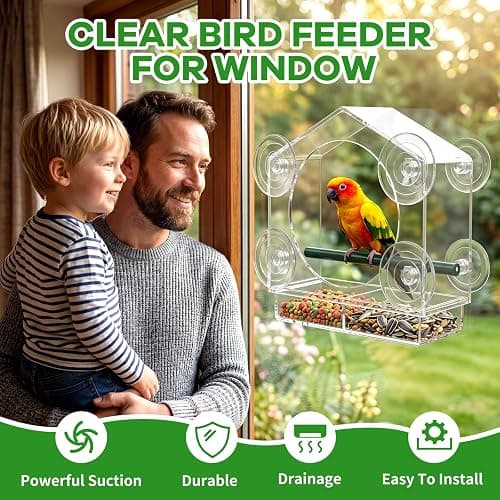 2PCS Window Bird Feeder with Strong Suction Cups, Bird Feeders for Outdoors, Clear Bird Feeder for Window, Outdoor Wild Bird Watching Gift for Women Mom Bird Lovers, Elderly Kids (1 Large+1 Small) thumbnail 3