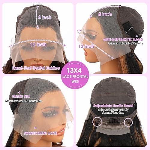 Vemalin Highlight Ombre Lace Front Wig Human Hair Body Wave Lace Front Wigs Human Hair Pre Plucked 13x4 1B/30 Brown Highlight Wig 200 Density Colored 26 Inch Balayage Wigs for Women thumbnail 6