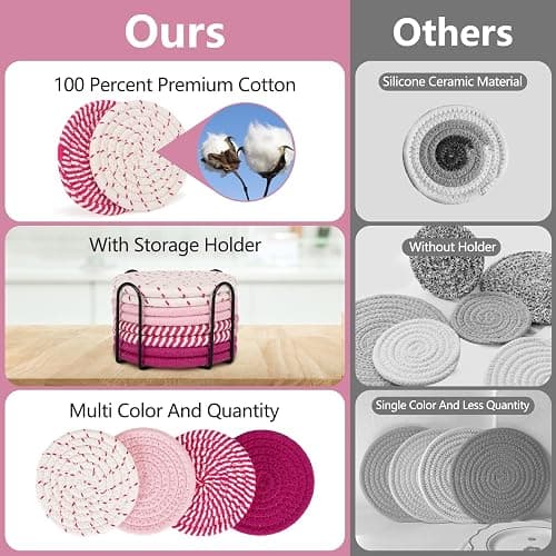 Coasters for Drinks Absorbent, Coasters Set of 4 - Color, 8 Pack Pink Coaster for Desk, House Essentials for New Home, Kitchen and Dining Coffee Table Decor, Modern Home Decor thumbnail 4