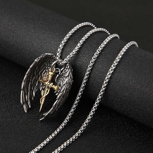 HZMAN Angel Wing Necklace for Men Women Stainless Steel Gothic Punk Angel Wing Cross/Angel Pendant Faith Amulet Jewelry Gift thumbnail 3
