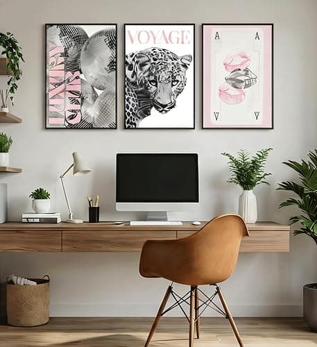 3PCS Pink Fashion Leopard Print Wall Art,Pink Black White Trendy Girly Canvas Posters,Aesthetic Pink Lip Print & Disco Ball Wall Decor for Teenage Girls' Bedrooms,University Dormitories,Apartment,Living Rooms and Dressing Rooms 12x16in Unframed thumbnail 7