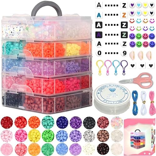 JULIMAIDONG 6500Pcs Kandi Pony Beads Bulk Letter for Bracelets Making Kits | Multi-Colored Alphabet Number Smile Bead for Hair Braids, 27 Colors Kandi Friendship Bead Jewelry Making Kits for Craft - Image 1
