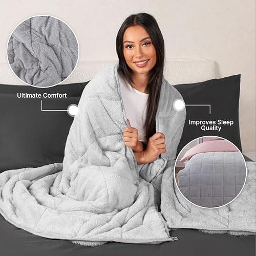 Brentfords Teddy Fleece Heavy Weighted Blanket for Adults Quilted Pockets Throw, Silver Grey, 150 x 200cm - 8kg (Disclaimer: Only suitable for age 3+ years) thumbnail 4