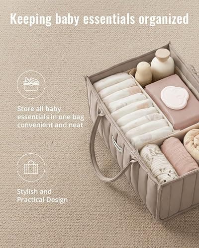 Blissful Diary Baby Diaper Caddy Organizer, Stylish Storage Basket for Newborn Essentials and Diaper Station, Gift for Baby Shower and Registry Must-Have, Sand thumbnail 4