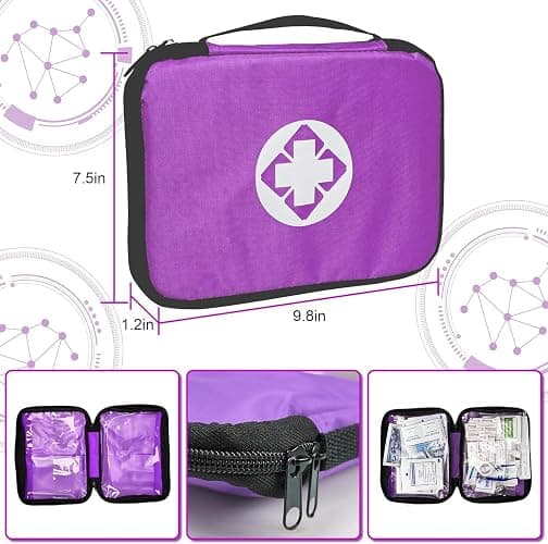 Small-Campact First-Aid Kit-Refill Supplies-Basic Emergency-Essentials - 300PCS Home Essentials Emergency Accident Kits for Businesses Workplace Outside Travel Purple 1st Aid thumbnail 7