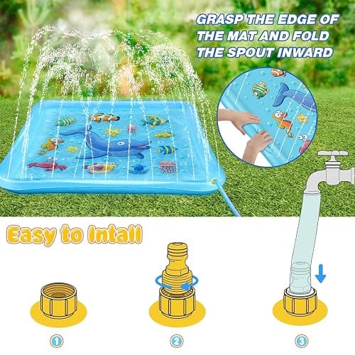 Growsland Splash Pad for Toddlers, Outdoor Sprinkler for Kids, 67" Summer Water Toys Inflatable Wading Baby Pool Fun Gifts for 3 4 5 6 7 8 9 Years Old Boy Girl Backyard Garden Lawn Outdoor Games thumbnail 5