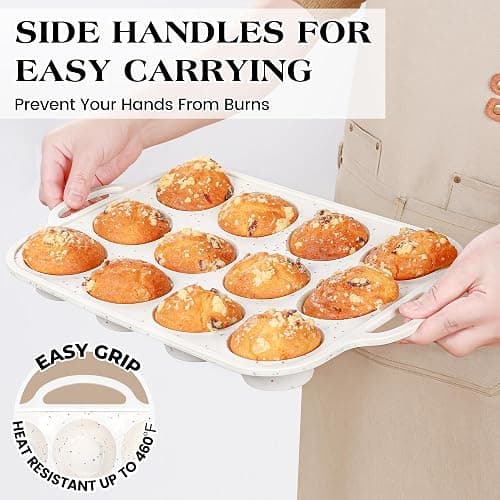 AOTASO 2 Pcs Silicone Muffin Pan for Baking with Metal Frame, Nonstick 12 Cup Regular Size Cupcake Pan, Silicone Muffin Tray for Egg Bites (Cream) thumbnail 4