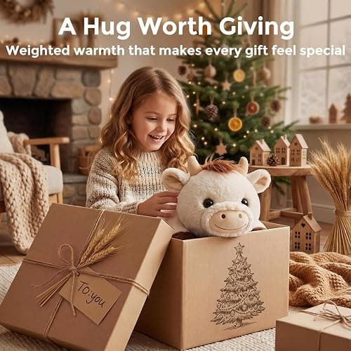 Mewaii Weighted Stuffed Animals with Microwavable Heating Pad - 5lb Adjustable, Heatable & Coolable Cow Plush for Realistic Hug, Removable Inner Pad, Perfect Plush Gift for Kids, Adults (23 Inch) thumbnail 7