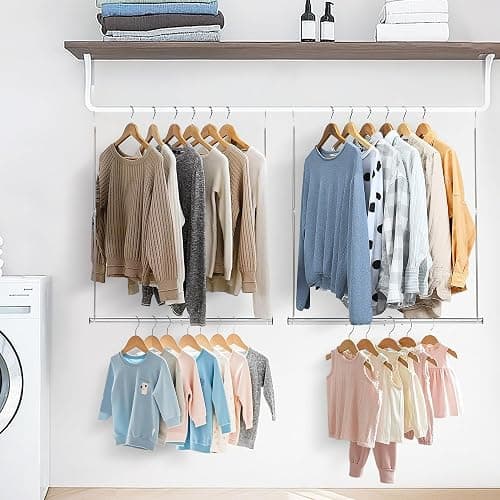STORAGE MANIAC Hanging Closet Rod, Adjustable Width and Height Closet Hanging Organizer, Space-Saving Clothes Hanging Bar, Closet Extender Hanging Rod Double Closet Hanging Rod, 2 Pack Chrome thumbnail 7