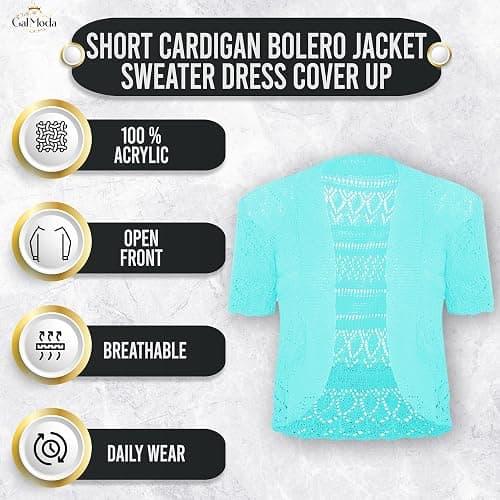 Gal Moda | Short Sleeve Shrug for Women’s | Short Cardigan Bolero Jacket Sweater Dress Cover up | Crochet Knitted Shrug thumbnail 3