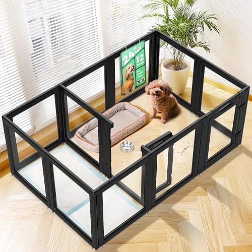 FXW AuraSpace Acrylic Indoor Dog Playpen for Puppies and Small Dogs, 24 Inch, 12 Panels, Black - Image 1