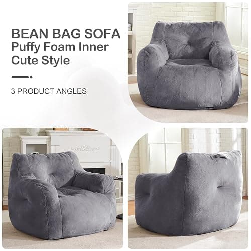 Hobestluk Bean Bag Chair for Adult Small Bean Bag Chairs with Arms Furry Beanbag Chair with Foam Filler Stuffed Bean Bag Sofa for Reading in Bedroom Living Room and Dorms(Grey) thumbnail 6