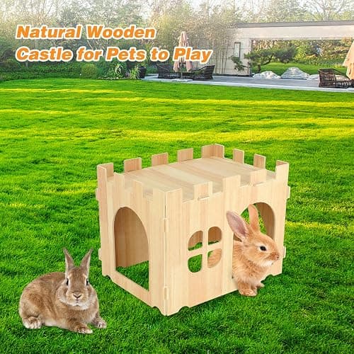BWOGUE Large Wooden Rabbit House and Hideouts Bunny Castle Detachable Small Animal Play Hideaway Rabbit Hideout Cage Accessories for Indoor Adult Rabbit Guinea Pig Chinchilla Habitat thumbnail 6