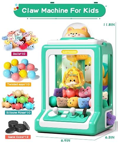 Claw Machine for Kids, Mini Vending With Game Coins & Music, Prize Dispenser Toys for Girls and Boys, Electronic Claw Game for Party Birthdays, Includes 30 Mini Toys (Doggy Green) thumbnail 2