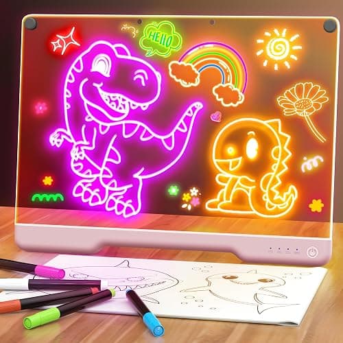 16-Inch Rechargeable Doodle Glow LED Note Board, 7-Color Light Modes, Neon Art Dry Erase Light Up Drawing Pad with Built-in Stand, Sketching Gift Toy for Kids/Girls/Teens, 5 Markers & Tracing Book - Image 1