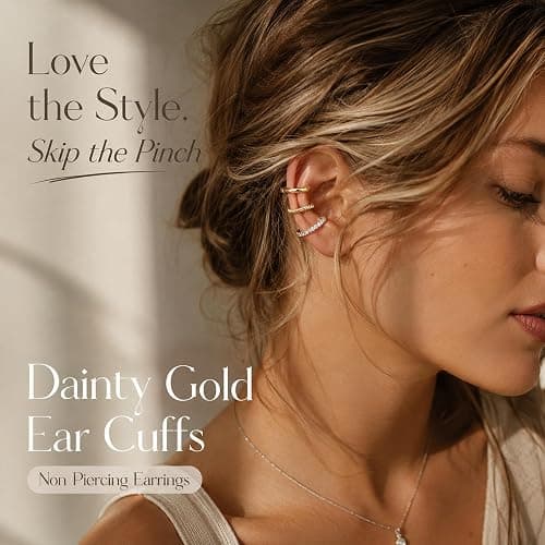 D.Bella Ear Cuff Earrings for Women 14K Gold Plated Dainty Non Pierced Clip On Earring for Cartilage Fake Ear Jewelry Lightweight thumbnail 4