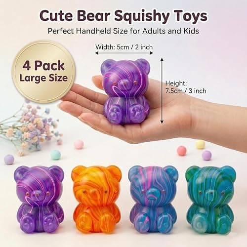 papejoyyy 4 Pack Bear Squishy Toys, 3 Inch Durable Slow Rising Stress Relief Sensory Squeeze Toys for Adults and Kids, Birthday Gifts, Party Favors, Classroom Prizes thumbnail 3