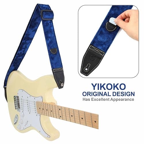 YIKOKO Guitar Strap 2 inch Velvet Guitar Straps with Full Grain Leather End, for Bass Electric and Acoustic Guitars, Free Strap Button, 2 Strap Locks and 4 Guitar Picks thumbnail 6