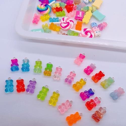 Bulk Assorted Candy Pendant,Grandient 3D Gummy bear Charms for Jewelry Necklace Earrings Bracelet Art Craft Project Making (70pcs with hole) thumbnail 5