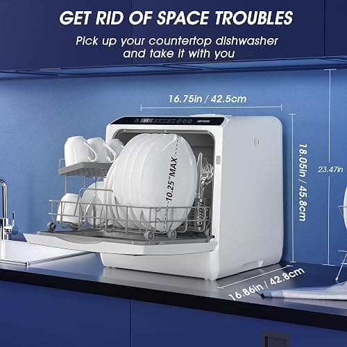 AIRMSEN Portable Countertop Dishwashers, 5 Washing Programs Mini Dishwashers with 5 L Built-in Water Tank and Double-layered Glass Door, No Hookup Needed for Home, Apartments & RVs thumbnail 2