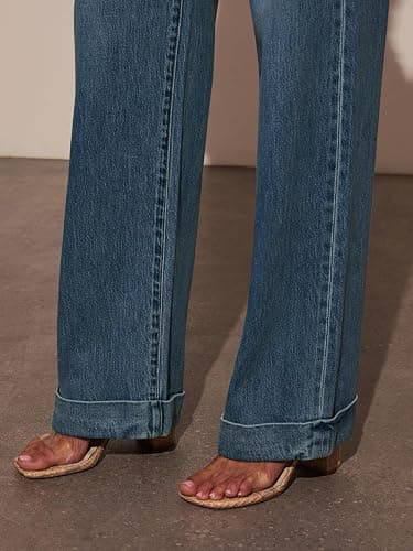 KUNMI Jeans for Women Wide Leg Baggy High Waist Boyfriends Straight Leg Stretchy Denim Pants Trendy Fall 2025 thumbnail 2