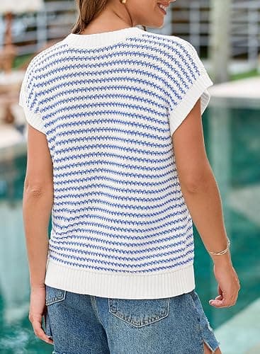 EVALESS Women's Striped Cap Sleeve Sweater Vest Round Neck Tank Top | Dressy Sleeveless Pullovers for Womens, Lightweight Breathable Vests for Ladies, Business Casual Outfits 2026 Summer thumbnail 3