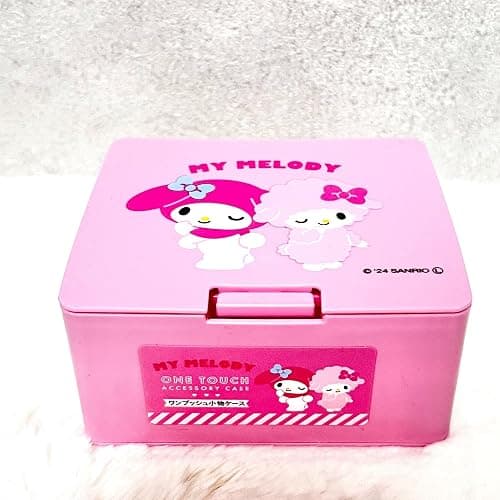 can do My Melody One push One Touch Open Type Lid Accessory Cosmetics Case Box W4.2 × H3.5 × D2 inch,Multicolor, Japanese, pink, 32773 thumbnail 4