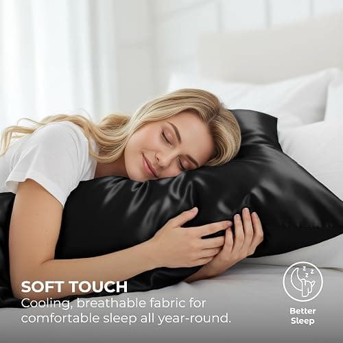 Pure Bedding Satin Pillowcase 2 Pack - Queen Size (20"x30", Black) - Silky Pillow Cases for Hair and Skin - Satin Pillow Covers with Envelope Closure - Extra Soft Premium Microfiber thumbnail 4