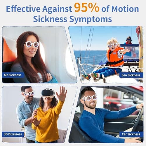 Hion Motion Sickness Glasses,Relieve Carsickness Airsickness Seasickness Glasses,Ultra-Light Portable Nausea Vertigo Glasses, No Lens Liquid Glasses for Adults or Kids(Violet-1Pair) thumbnail 4