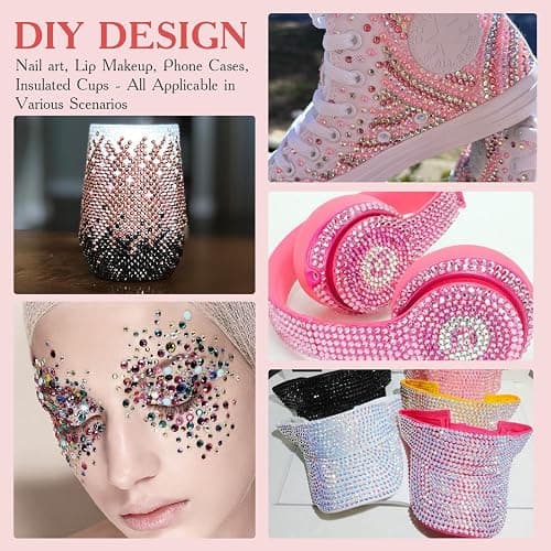 100000Pcs Bedazzling Kit with 4MM Rhinestones, 4 Boxes 56 Colors Flatback Crystal Gems Glass Diamonds with 3 B7000 Glues, Wax Pen, Tweezers, Trays for Nail Art, DIY Crafts, Tumbler Bling, Fabric Decor thumbnail 6