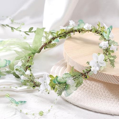 MOSTORY Fairy Flower Headpeice for Women, Woodland Elf Crown with Butterfly and Vines for Fairy Costume Renaissance Cosplay thumbnail 5