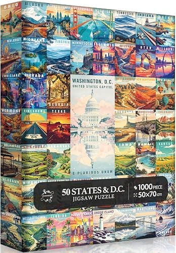 50 States & Washington, D.C. Jigsaw Puzzles for Adults 1000 Pieces, United States 1000 Piece Puzzle, Travel Poster Design of Family Puzzle,challenging Puzzle,USA States Puzzle - Image 1
