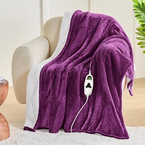 greenoak Heated Blanket Electric Throw 50"X60", Heating Blanket with 10 Heat Levels 8 Hours Auto-Off,Fleece Soft Blanket,Christmas Birthday Gifts for Mom, Taro Purple thumbnail 2