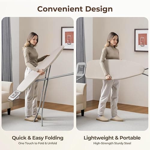 Yaheetech Foldable Ironing Board, Heavy Duty Iron Board with 9 Adjustable Heights, 4 Layer Cover and Safety Iron Rest, 52X14 Compact and Space Save Iron Board for Home Laundry Room Use, Beige thumbnail 7