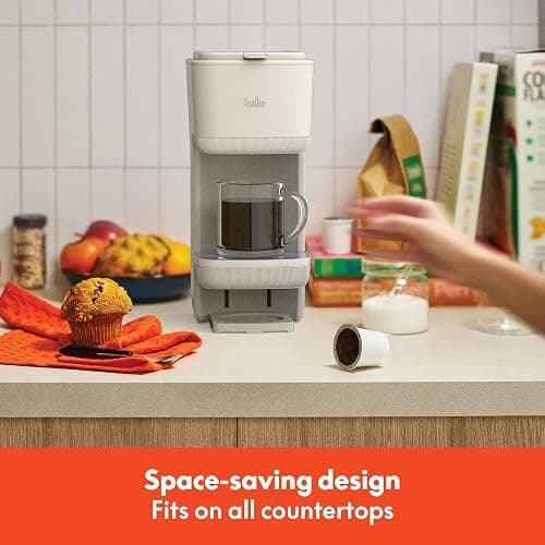 BELLA Single Serve Coffee Maker, K Cup & Coffee Ground Compatible with Removable, Adjustable Drip Tray, Auto Shutoff & Reusable Dishwasher Safe Accessories, Brews 6oz to 14oz, 1000 Watt, Oatmilk thumbnail 8