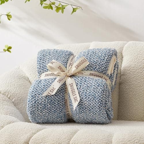 Snuggle Sac Blue Throw Blankets for Couch, Reversible Super Soft Warm Blankets Cozy Knit Blanket Fuzzy Plush Throws for Sofa, Bed, Gift, Heather Blue, 50 x 60 inches thumbnail 3