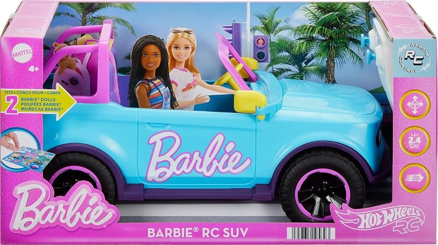 Barbie Hot Wheels RC SUV, Remote-Control Vehicle That Fits 2 Fashion Dolls & Accessories, Includes Kid-Applied Stickers for Customization thumbnail 6